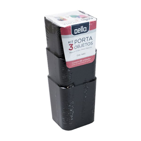 Porta Lápis e Objetos Preto 6413 PT 3 UN Dello