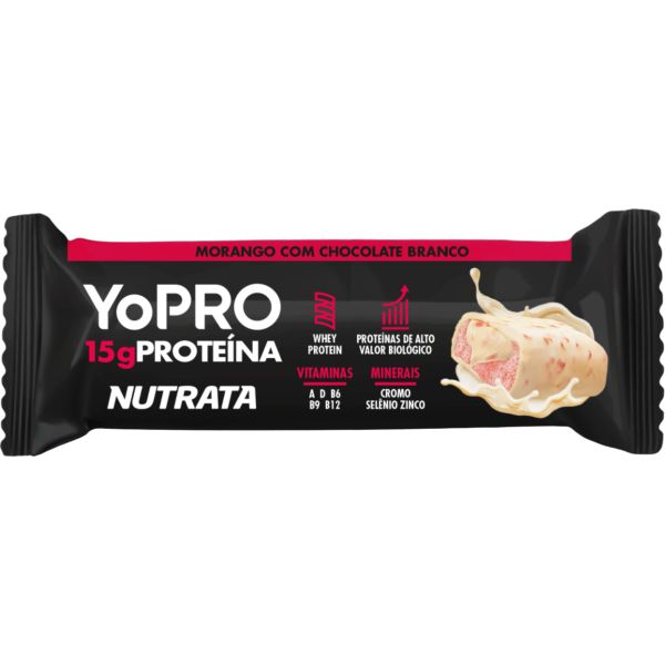 Barra de Proteína YoPro Sem Glúten 55g Morango com Chocolate Branco 1