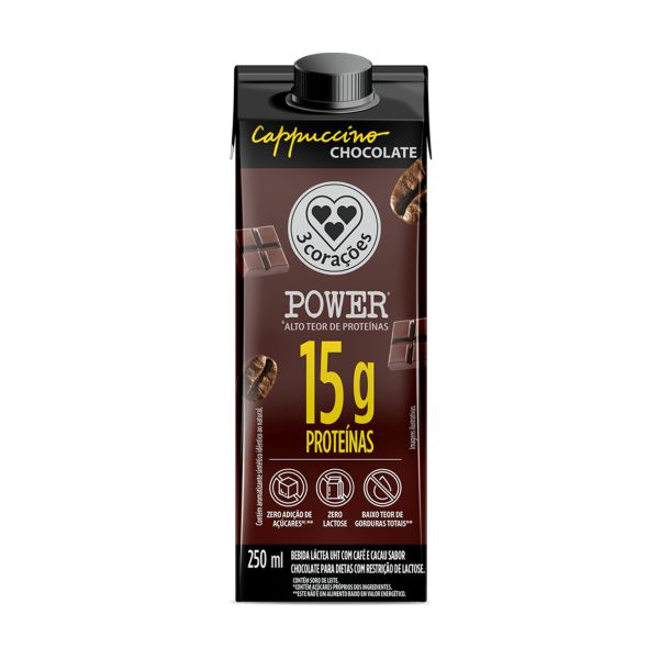 Bebida Láctea Cappuccino Power Whey Chocolate 250ml 1 UN 3 Corações