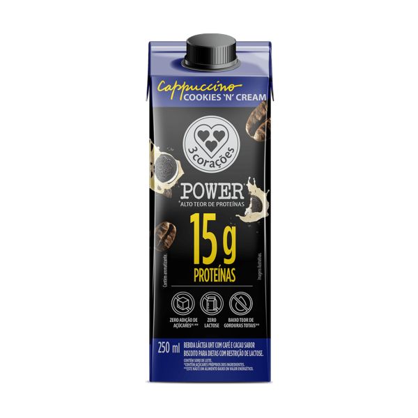 Bebida Láctea Cappuccino Power Whey Cookies'n Cream 250ml 1 UN 3 Coraç