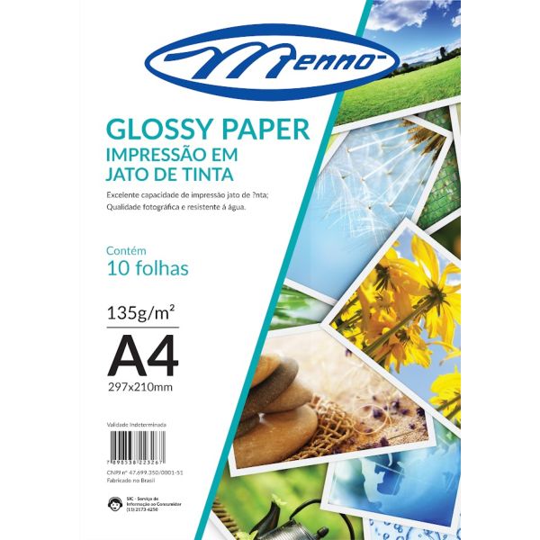 Papel Fotográfico Glossy A4 10 FL Menno