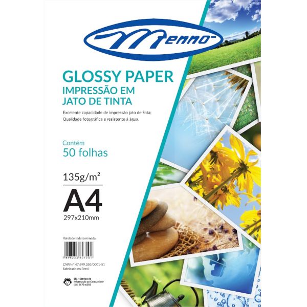 Papel Fotográfico Glossy A4 50 FL Menno