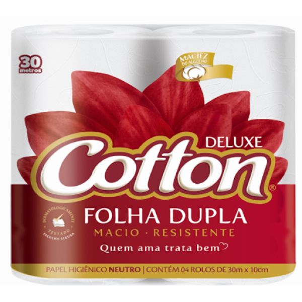 Papel Higiênico Neutro Folha Dupla 30m PT 4 RL Cotton