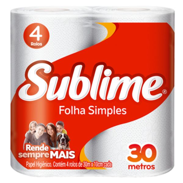 Papel Higiênico Folha Simples 30m Branco PT 4 RL Sublime