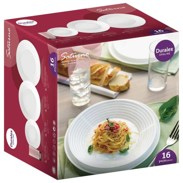 Aparelho de Jantar Saturno 16 PC (4 Pratos  Rasos, 4 Pratos Fundos, 4 Pratos de Sobremesa e 4 Copos 300ML) Nadir