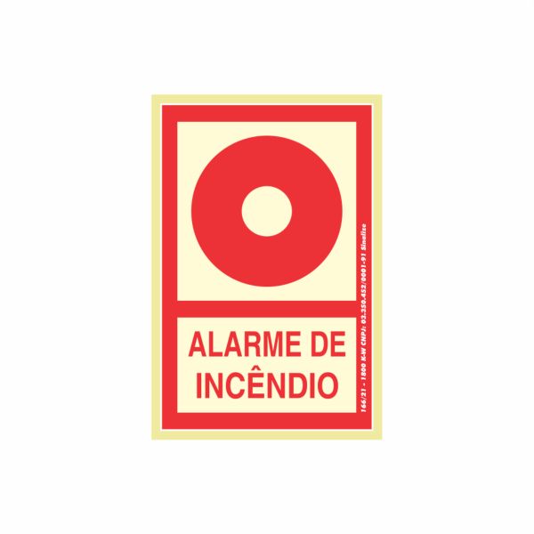 Placa Fotoluminescente PVC 13,5x20 Alarme de Incêndio 1 UN Sinalize