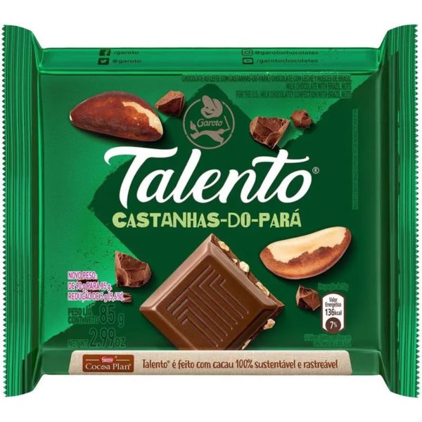 Chocolate ao Leite com Castanha-do-pará 85g 1 UN Talento
