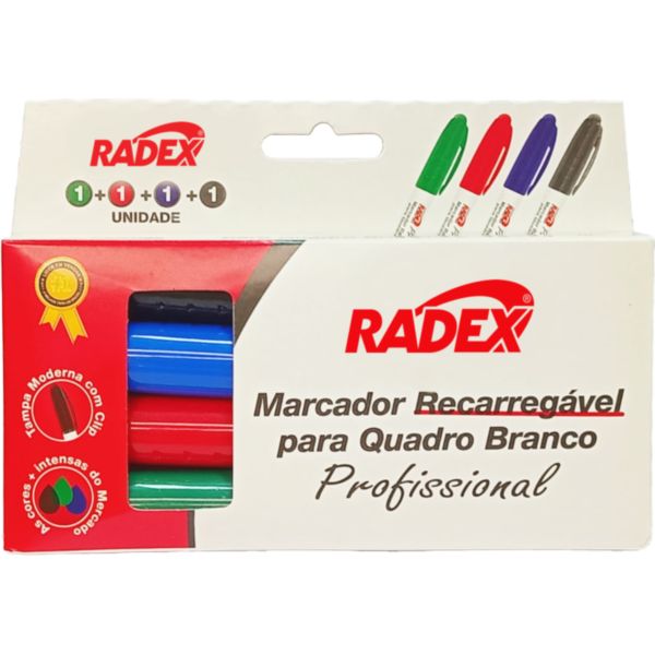 Pincel Marcador  Quadro Branco Recarregável 4 Cores Radex