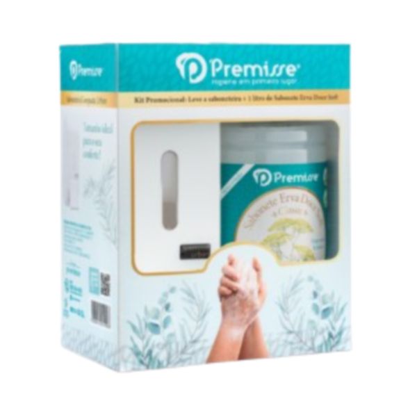 Kit Saboneteira e Sabonete Liquido Erva doce Suave 1 UN Branco Premiss