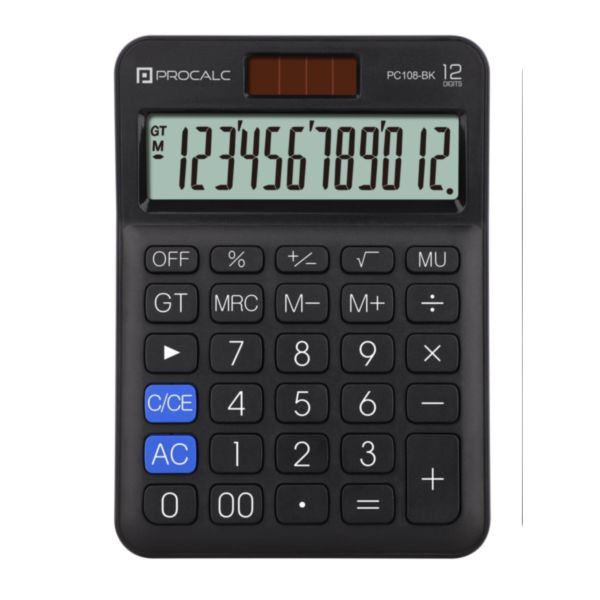 Calculadora de Mesa 12 Dígitos Preto PC108BK 1 UN Procalc