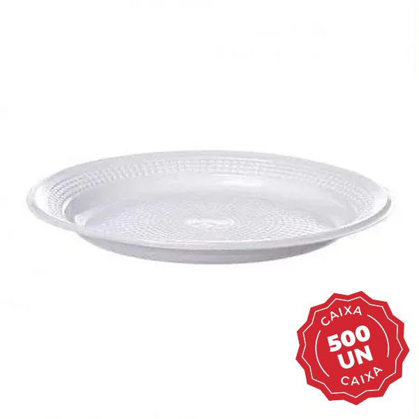 Prato Descartável Raso Branco 18cm CX 500 UN Kerocopo