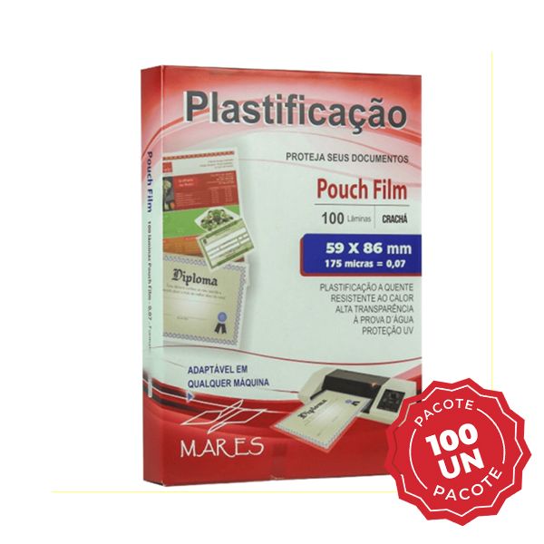 Plástico para Plastificação 0,07 Crachá 59x86mm PT 100 UN Mares