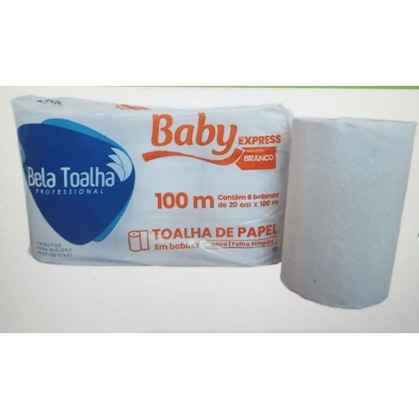 Papel Toalha Bobina Branca 20cmx100m PT 6 UN Baby