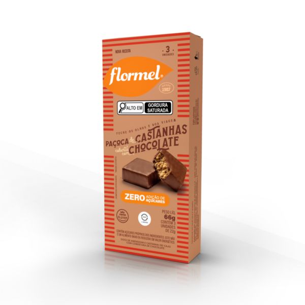 Paçoca de Castanhas e Chocolate Zero açúcar com 3 Flormel UN