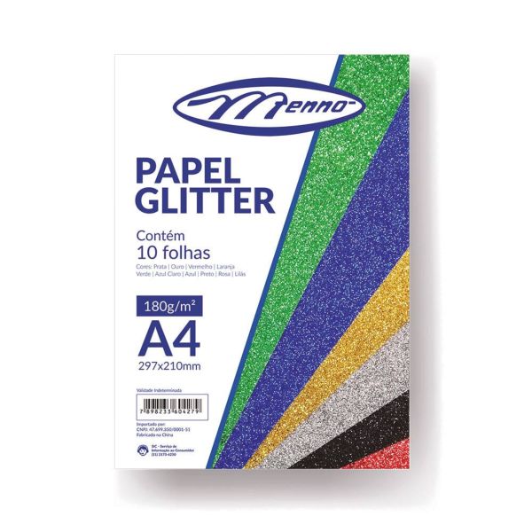 Papel Glitter 180g A4 Folhas Adesivas PT 10 FL Menno Gráficas