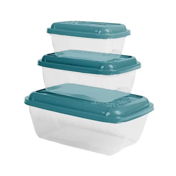 Conjunto de Potes Retangulares Everyday 400ml+800ml+1,5L 3 Peças Plást