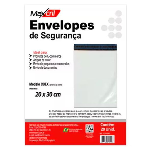 Envelope Plástico de Segurança 20x30cm Branco PT 20 UN Maxcril