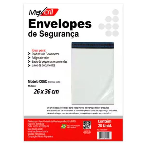 Envelope Plástico de Segurança 26x36cm Branco PT 20 UN Maxcril