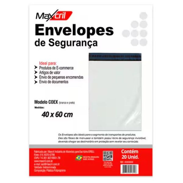 Envelope Plástico de Segurança 40x60cm Branco PT 20 UN Maxcril