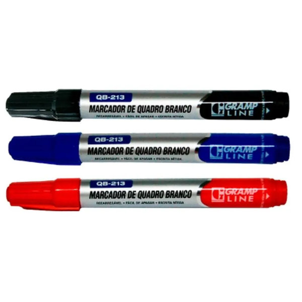 Pincel Marcador Quadro Branco Recarregável QB213 3 Cores Gramp line