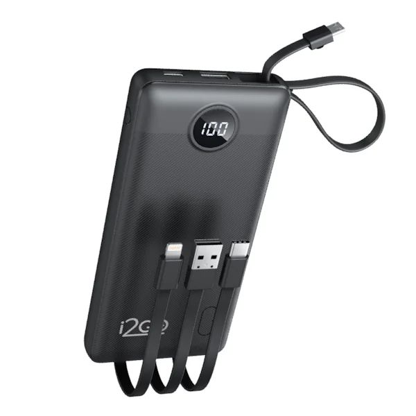 Power Bank 4 em 1 com Cabos Acoplados Preto 1 UN  i2GO