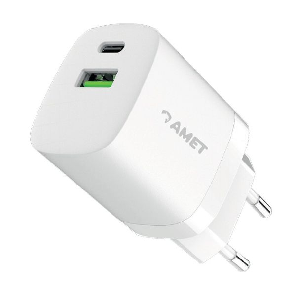 Carregador de Parede AMET GAN 33W, 1 USB-C + 1 USB-A Branco 1 UN