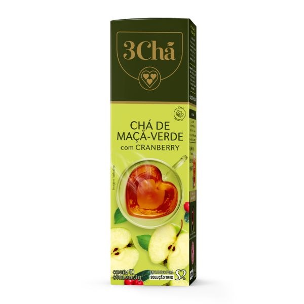 Capsula 3 Corações Chá Maçã Verde e Cranberry 30g CX 10 UN