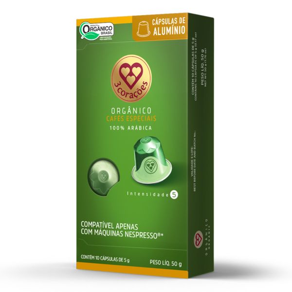 Cápsula Café Orgânico CX 10 UN 3 Corações 50g