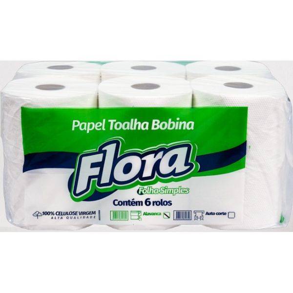 Papel Toalha Bobina Flora Papéis 20cm x 150m 100% Celulose 6 RL