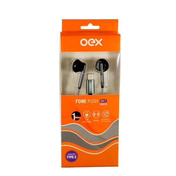Fone de Ouvido Push Type-C FN213 Preto 1 UN OEX
