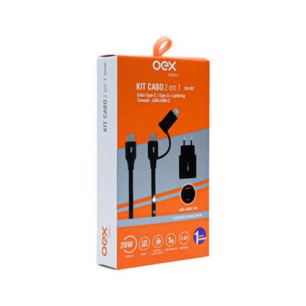 Kit Carregador e Cabo 2 em 1 20W CG207 Preto 1 UN OEX