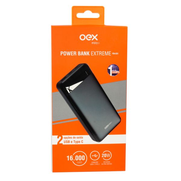 Power Bank 16000mAh PB201 Preto 1 UN OEX