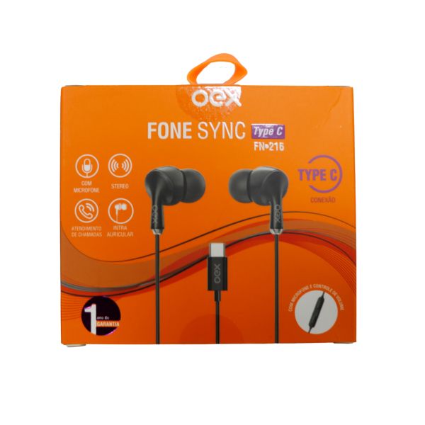 Fone de Ouvido SYNC Type-C FN216 Preto 1 UN OEX