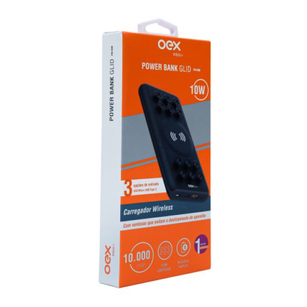 Power Bank 10000mAh GLID Preto PB306 1 UN OEX