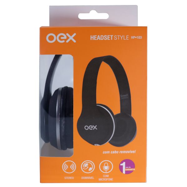 Headset Style Fio P2 1,2m HP103 1 UN Preto OEX