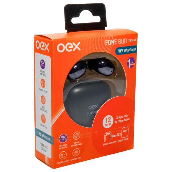Fone de Ouvido Bud Bluetooth 5.0 TWS30 Preto 1 UN OEX