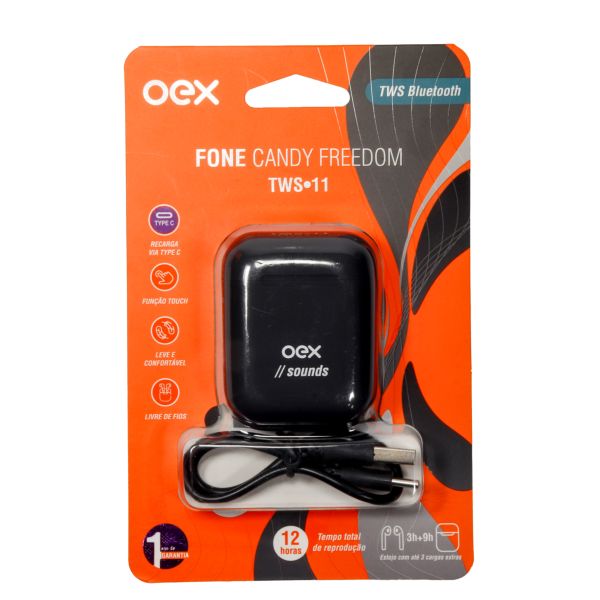 Fone de Ouvido Candy Freedom Bluetooth 5.0 TWS11 Preto 1 UN OEX