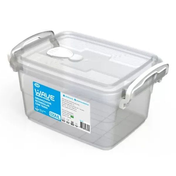 Pote Organizador Retangular Wave com Trava 920ml Transparente 1 UN Plá
