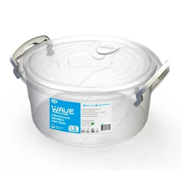 Pote Organizador Redondo Wave com Trava 1,2L Transparente 1 UN Plástic