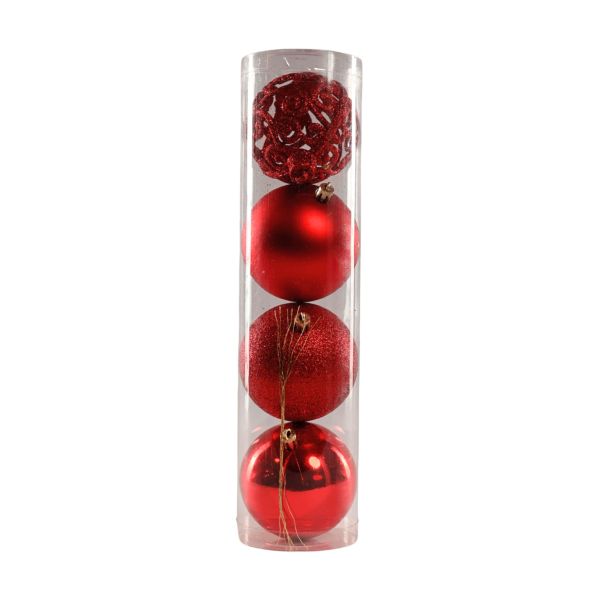 Bolas de Natal Mistas Yangzi Vermelhas 8cm 4 UN