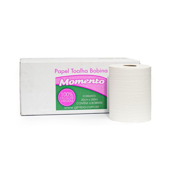 Papel Toalha Bobina Auto Corte Momento 20cm x 200m CX 6 RL