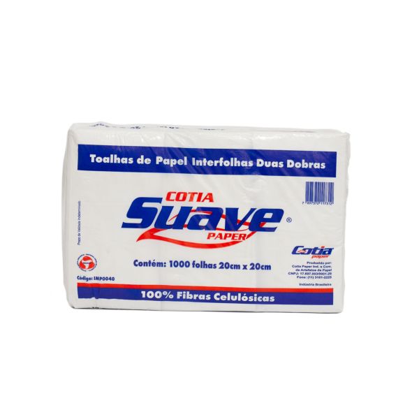Papel Toalha Folha simples 2 Dobras 20x20cm PT cm 1000 FL Suave Paper