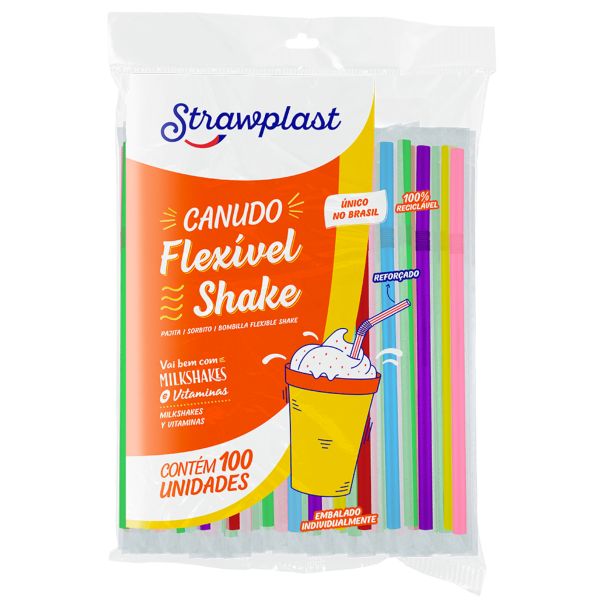 Canudo Plástico Shake Colorido PT C/100 UN Strawplast