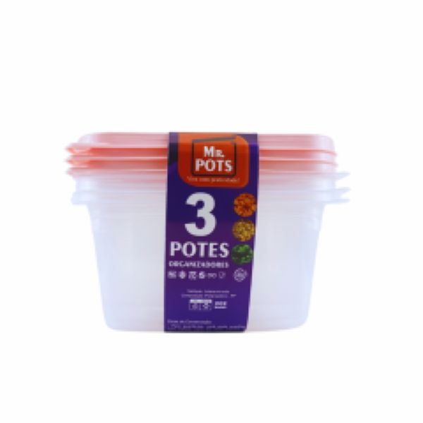 Pote Plástico Multiuso Mr. Pots Quadrado 1300ml Clear Rosa Pastel Kit