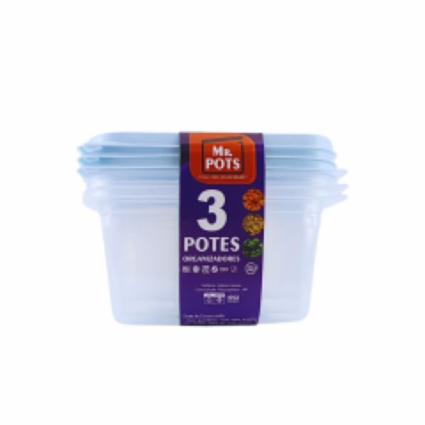 Pote Plástico Multiuso Mr. Pots Quadrado 1300ml Clear Azul Pastel Kit