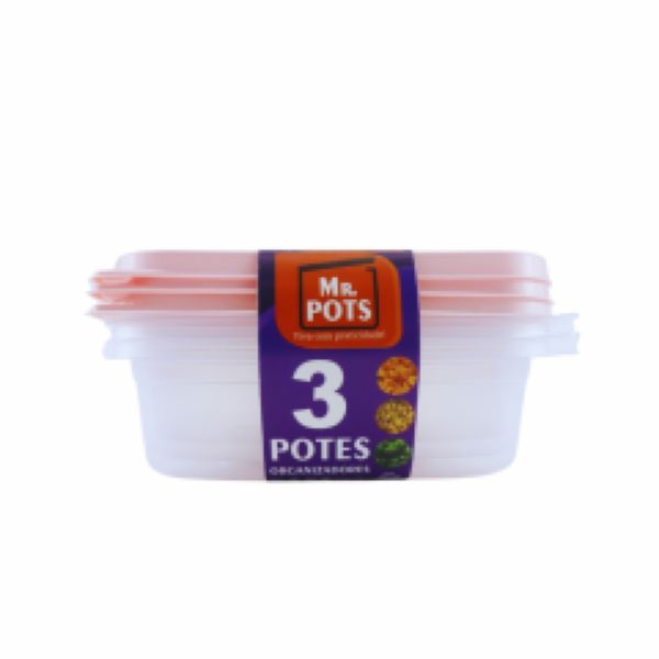 Kit Pote Plástico  Mr. Pots Multiuso Quadrado 700ml Clear Rosa Pastel