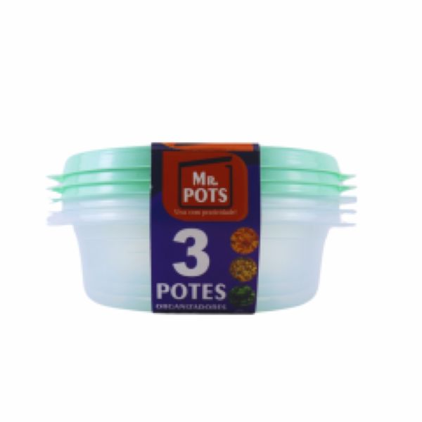 Kit Pote de Plástico Multiuso Mr. Pots Redondo 600ml Clear Verde Paste