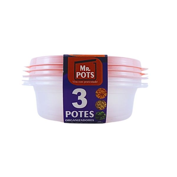 Kit Pote de  Plástico Multiuso Mr. Pots Redondo 600ml Clear Rosa Paste