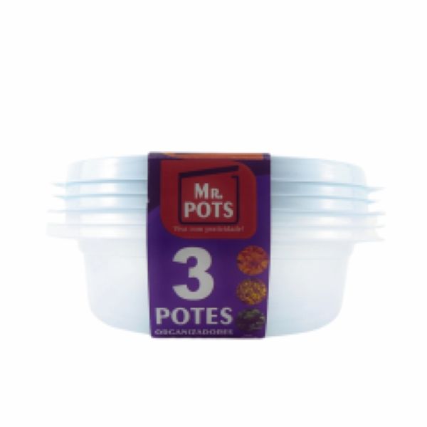 Kit Pote de Plástico Multiuso Mr. Pots Redondo 600ml Clear Azul Pastel