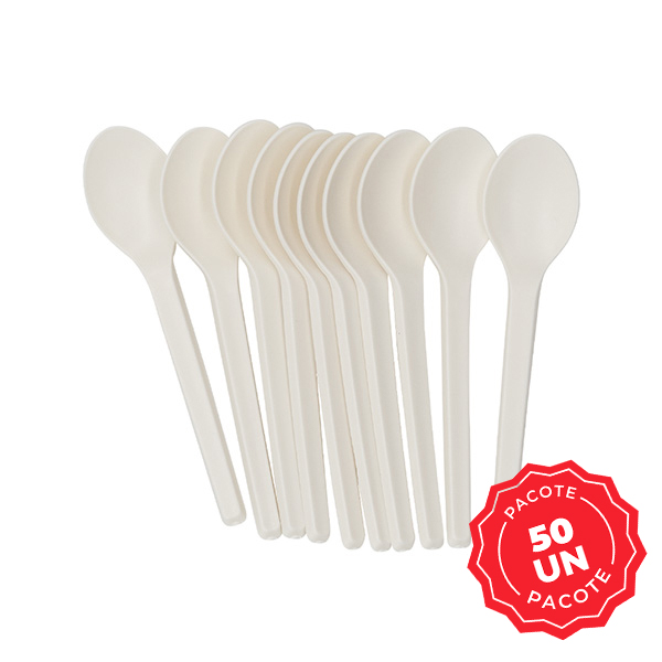 Colher Descartável para Sobremesa Bioplast Pacote com 50 UN Gimba